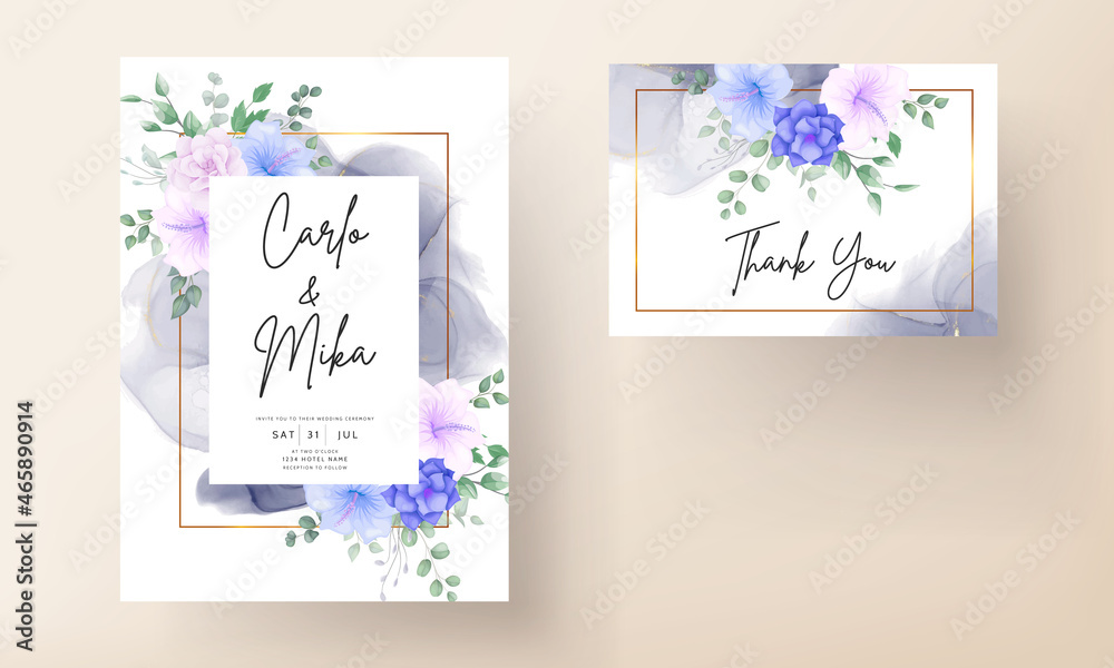 beautiful flower and leaves wedding invitation