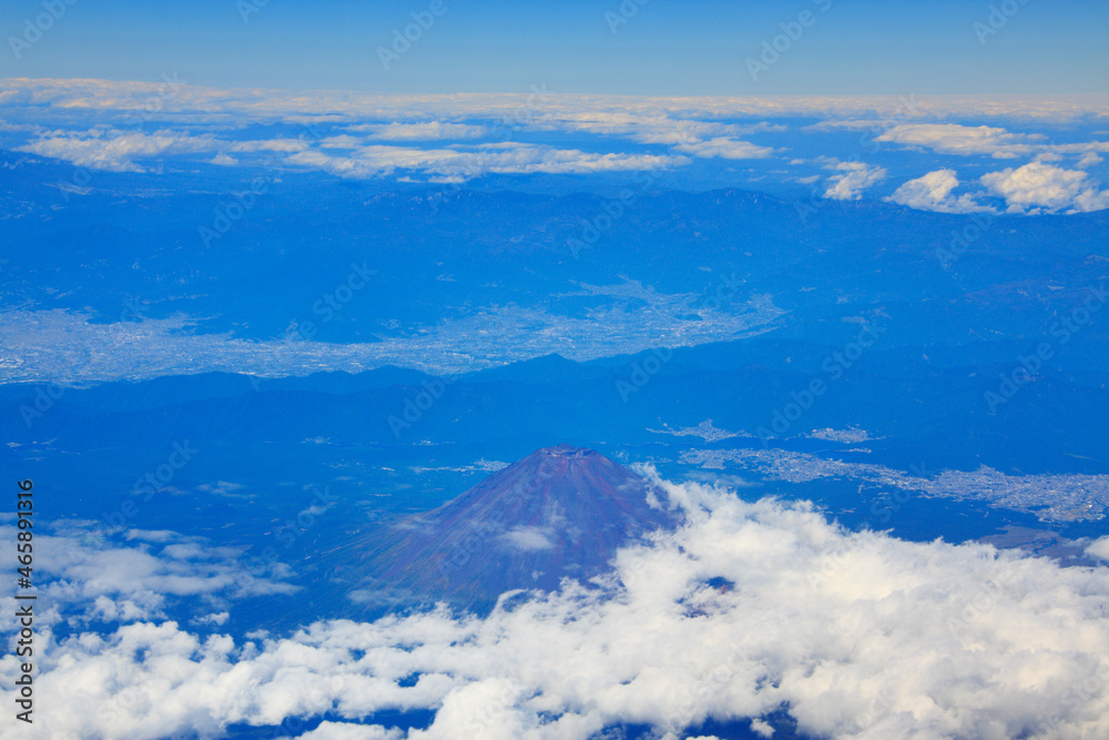 富士市南方向上空から俯瞰する富士山, 日本,静岡県,富士市 富士市南方向上空から俯瞰する富士山, 日本,静岡県,富士市