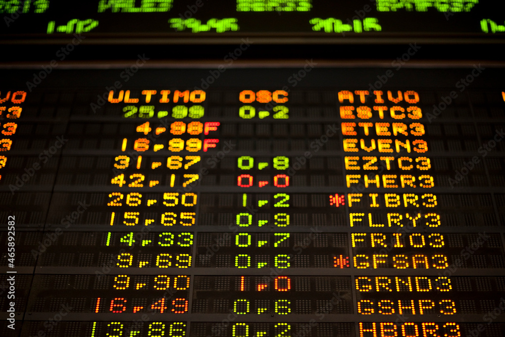 Fototapeta premium Real live stock exchange trading stocks display panel. High quality photo