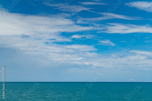 Natural tropical blue sea and sky, cloud nature landscape summer vacation background in Thailand.