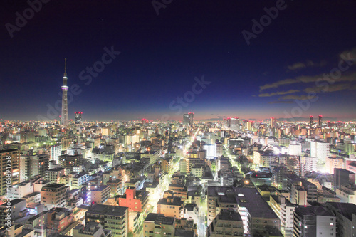 夜明け前の東京スカイツリーと錦糸町方向の街並, 日本,東京都,墨田区 photo