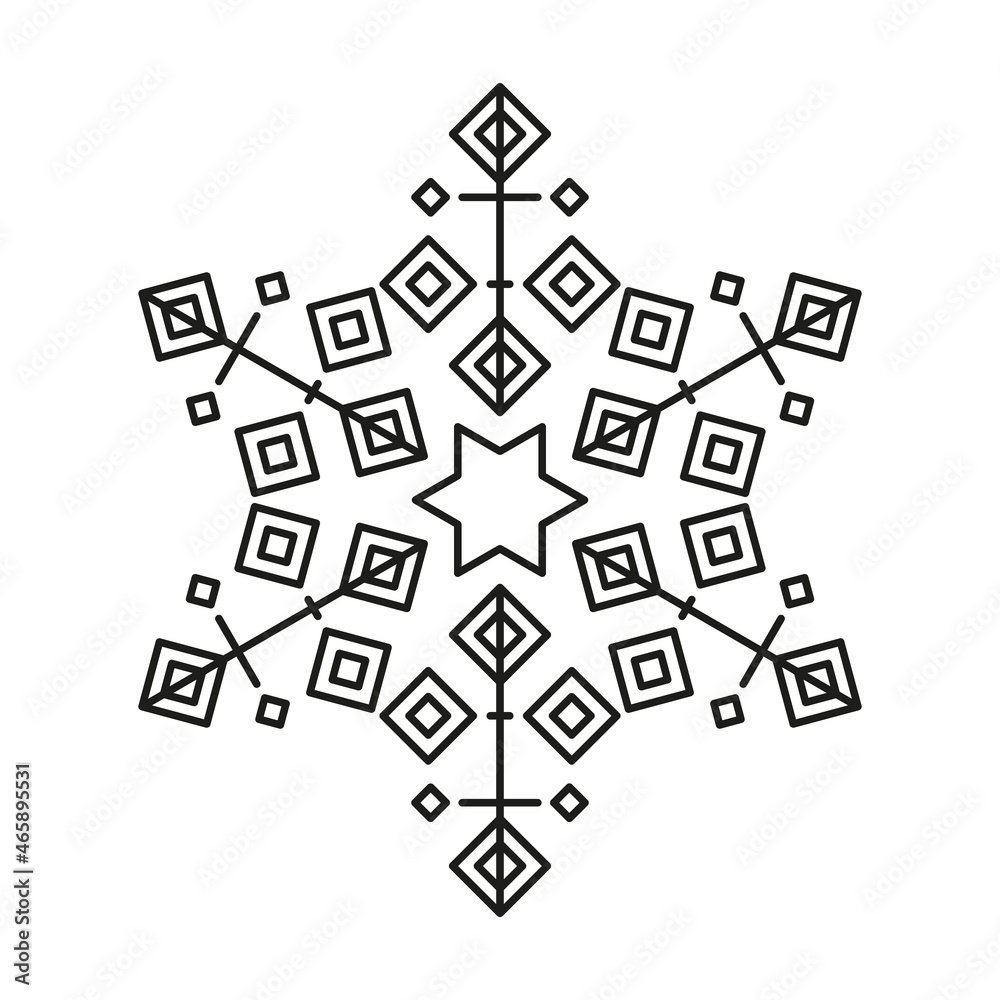 Black line vector snowflakes icon. Vector christmas and winter or new year symmetrical design
