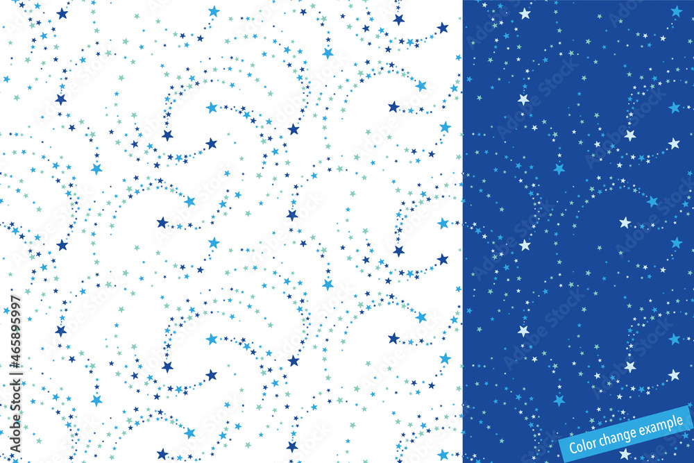 Seamless pattern swatch, shooting stars(Blue). - obrazy, fototapety, plakaty 