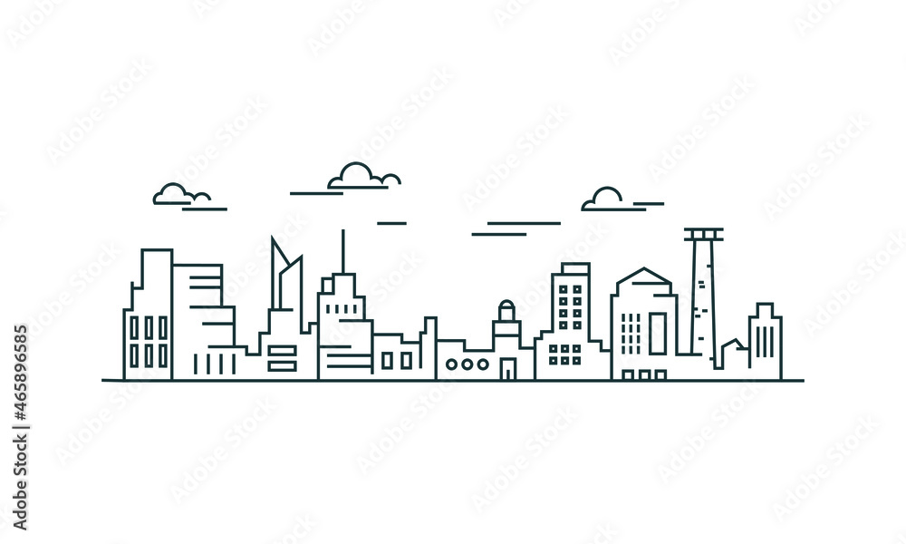 City embankment line icon. Outdoor concept, tourism, business and rest. Skyscraper building graphic vector illustration background