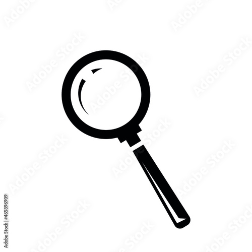Magnifying glass icon. Search and analysis concept. Black and white. Flat design. Vector illustration isolated on white background