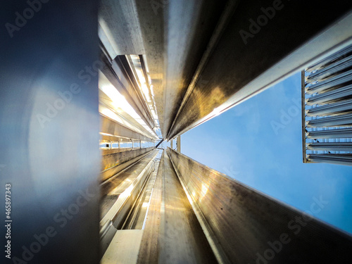 View from inside LNG Cryogenic Vaporizer with sunlight glare reflection