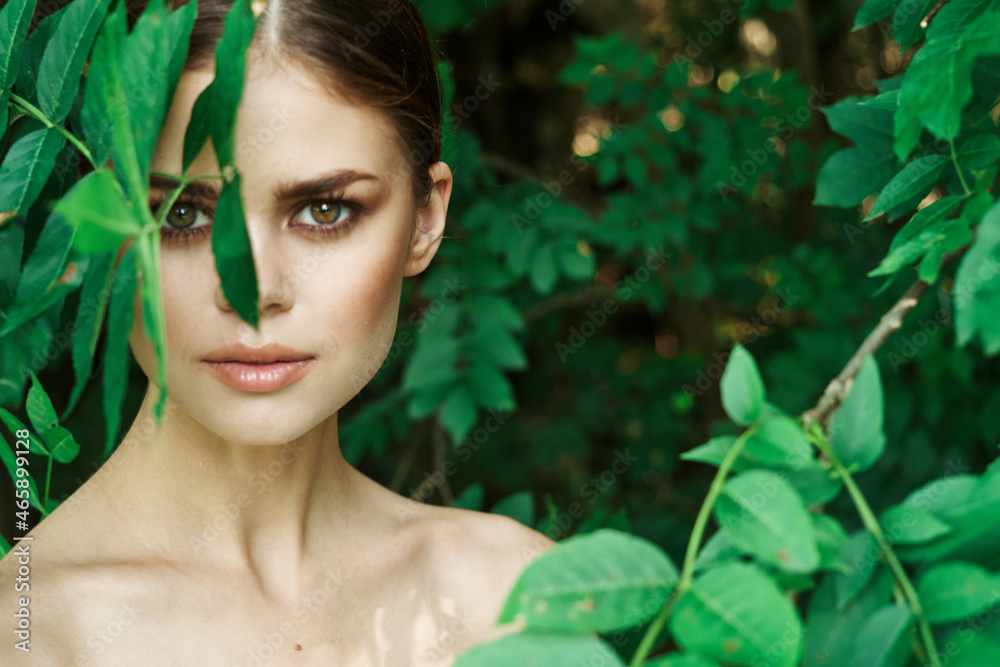 smiling woman makeup spa nature fresh air close-up smiling woman makeup spa nature fresh air close-up