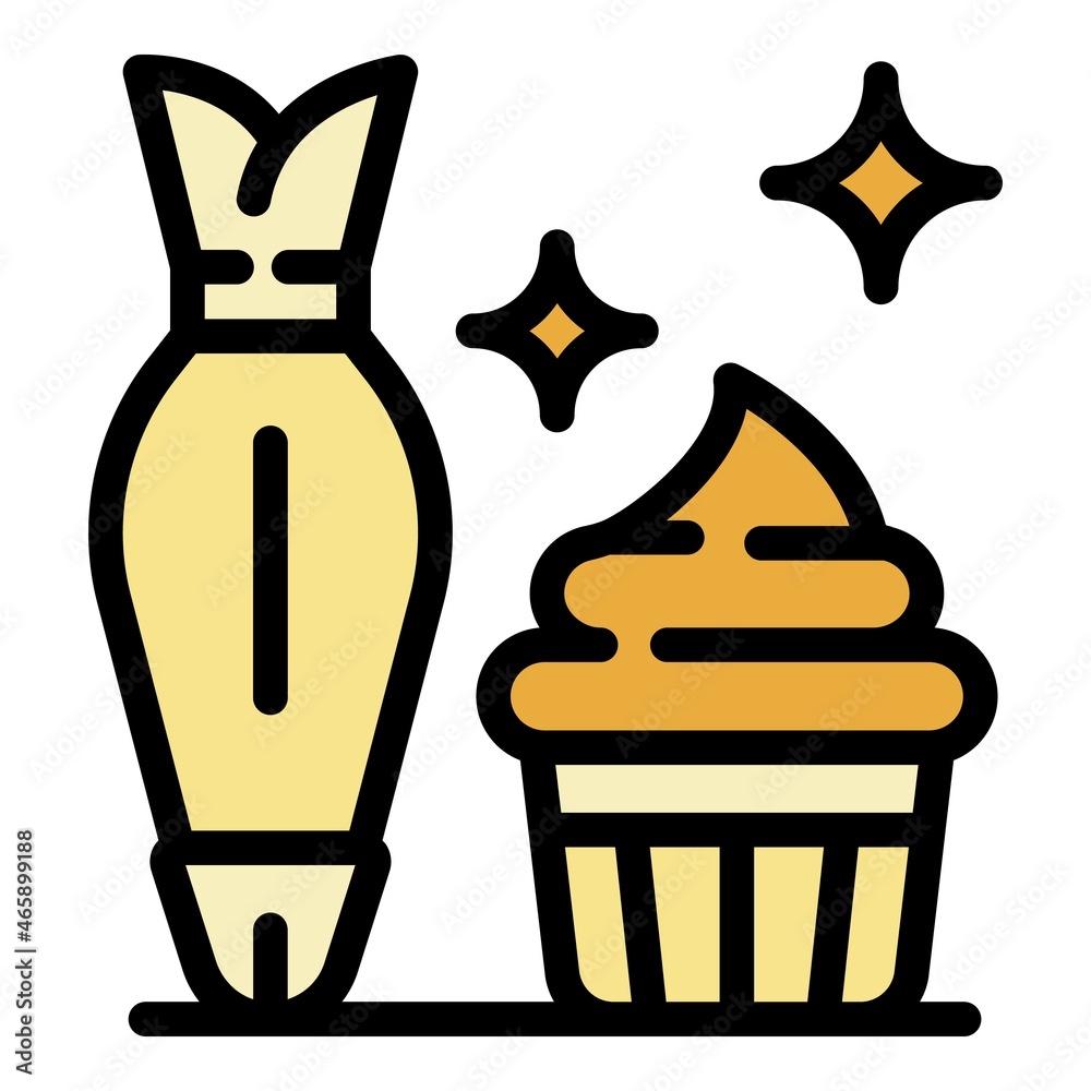 Cream cupcake icon. Outline cream cupcake vector icon color flat isolated Cream cupcake icon. Outline cream cupcake vector icon color flat isolated