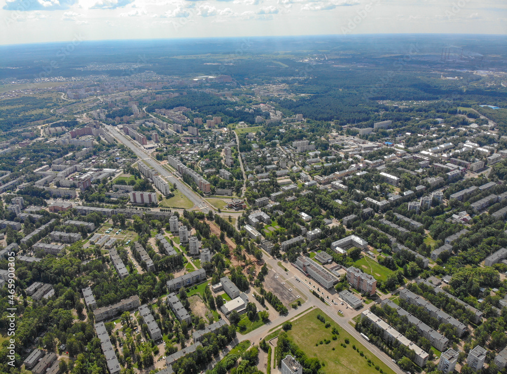 Aerial view of the city in summer (Kirovo-Chepetsk, Kirov region, Russia)