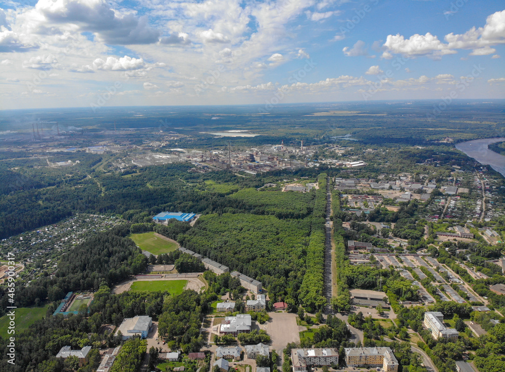 Aerial view of the city towards a chemical plant (Kirovo-Chepetsk, Kirov region, Russia)
