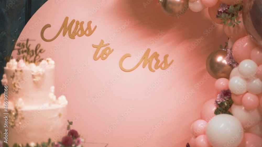 girl bachelor party with pink decoration, Birthday cake and balloons, getting married. slowmotion girl bachelor party with pink decoration, Birthday cake and balloons, getting married. slowmotion
