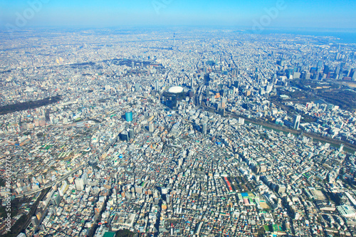 皇居と東京ドームとビル群と東京スカイツリーの空撮, 新宿区,東京都 photo