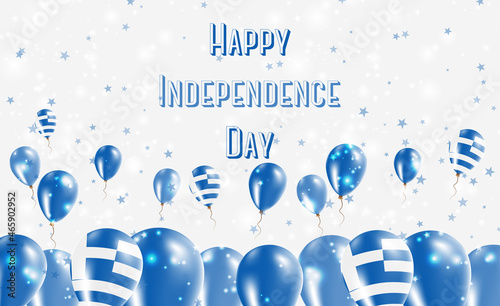 Greece Independence Day Patriotic Design. Balloons in Greek National Colors. Happy Independence Day Vector Greeting Card.