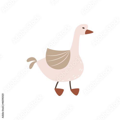Cute cartoon goose. Traditional farm poultry. Country bird. Simple flat icon. Illustration for children's books, stickers, games. Agriculture item. Clipart, element, label for packaging.