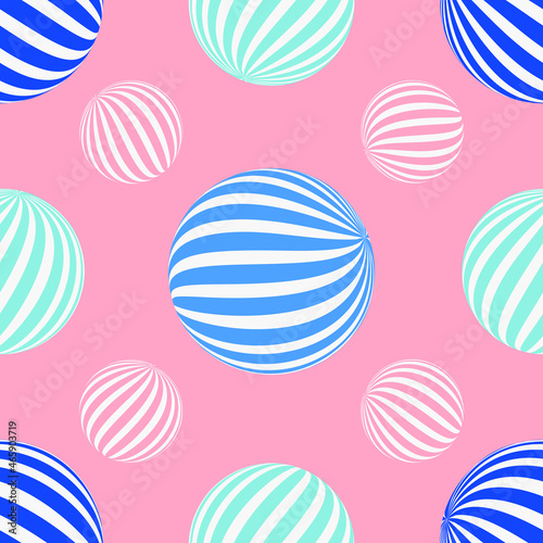 Sphere with stripes. Seamless pattern with circles geometric abstraction for modern and fashionable textile industry  paper products. Blue and pink. Vector.