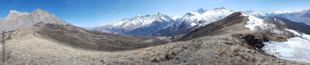 Caucasus, Ossetia. Panorama from the slope of Dashsar mountain. Caucasus, Ossetia. Panorama from the slope of Dashsar mountain.