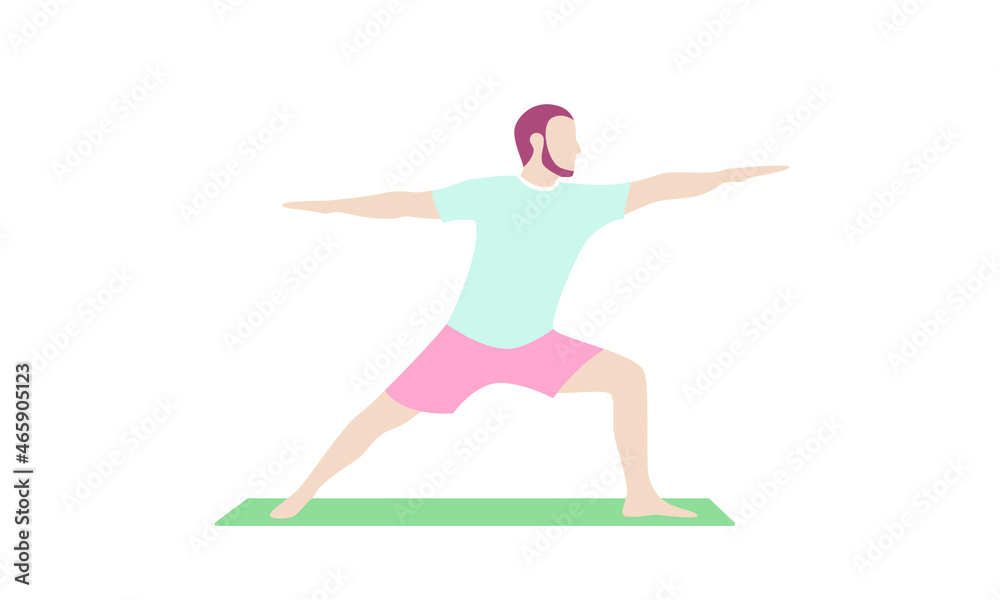 Fototapeta premium Illustration of yoga man. Cartoon colorful silhouette. Vector illustration