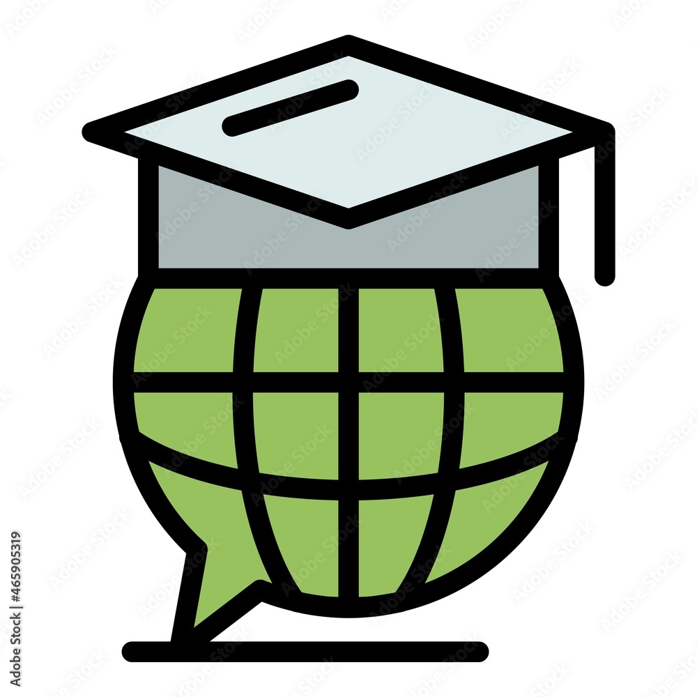 Translator graduated hat icon. Outline translator graduated hat vector icon color flat isolated