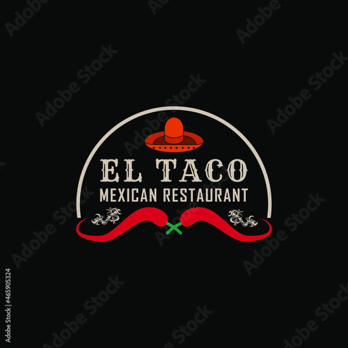 Mexican Hat and cross red chili Logo applied for the Mexican restaurant logo design inspiration.