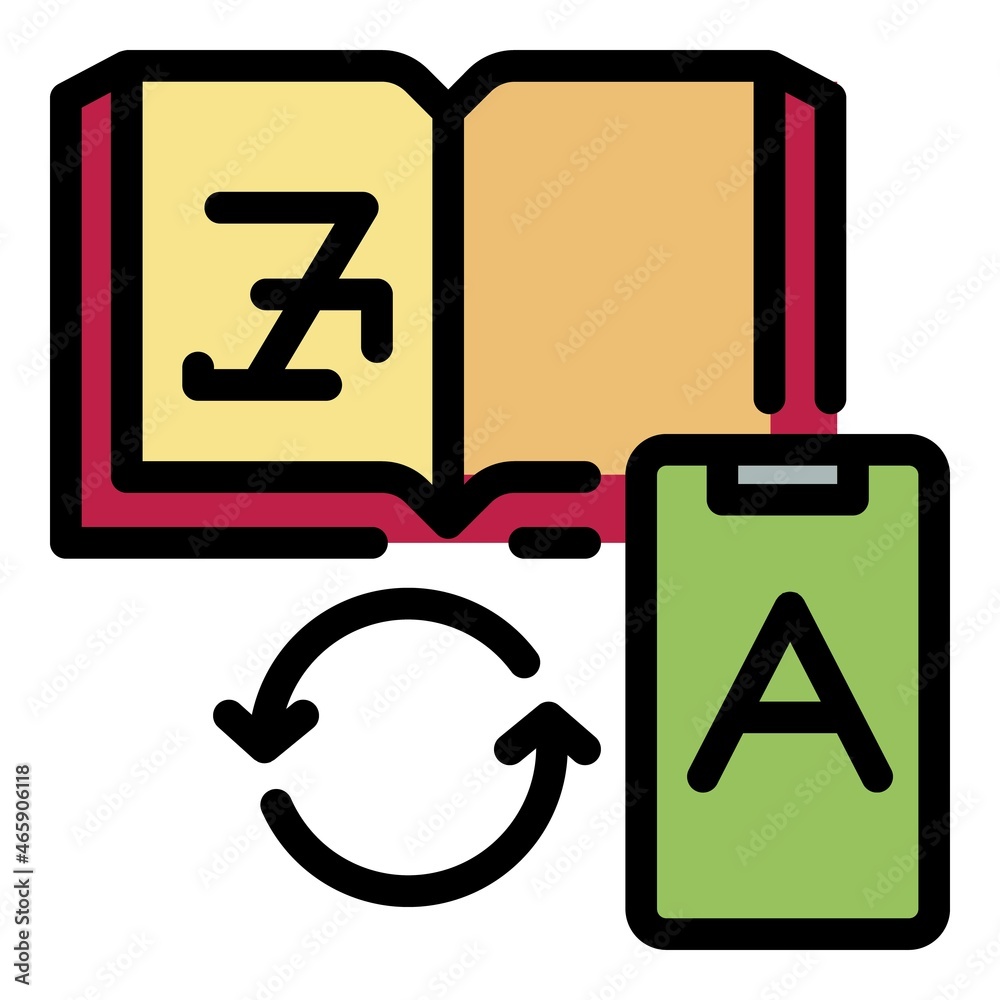 Book smartphone translator icon. Outline book smartphone translator vector icon color flat isolated Book smartphone translator icon. Outline book smartphone translator vector icon color flat isolated