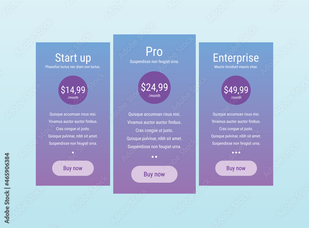 Pricing table for business vector illustration.