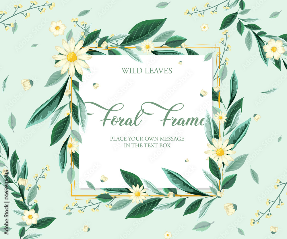 Square frame of tropical foliage card template Square frame of tropical foliage card template