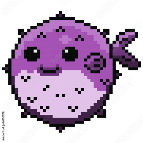 Pixel Puffer cartoon animal design, vector