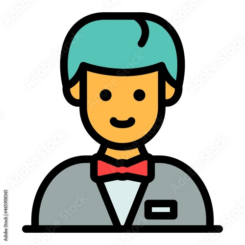 Young croupier icon. Outline young croupier vector icon color flat isolated
