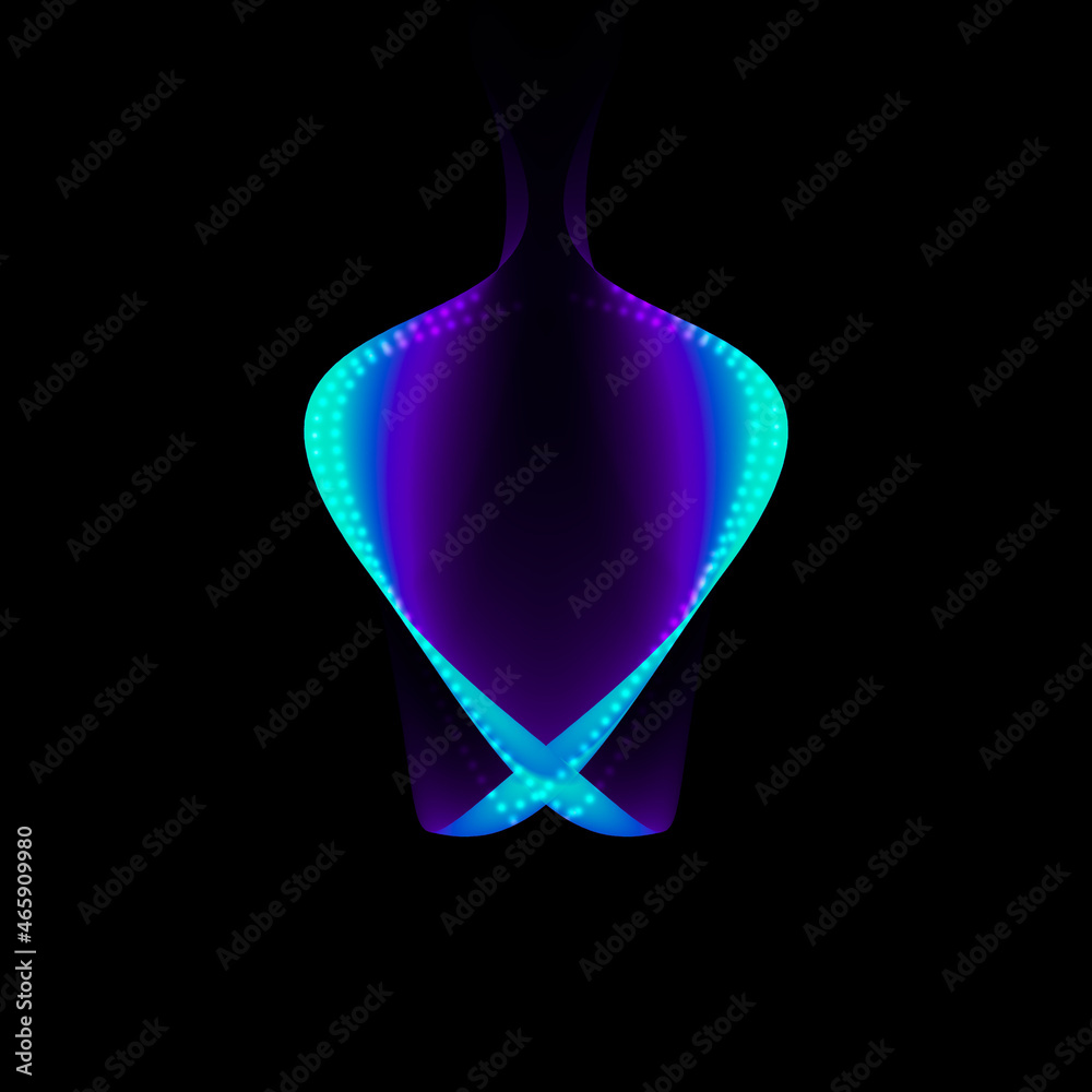 Obraz premium abstract 3d shape. cool abstract blue Neon V Shape minimalist wings glow