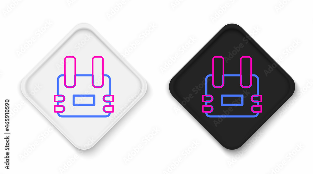Line Bulletproof vest for protection from bullets icon isolated on white background. Body armor sign. Military clothing. Colorful outline concept. Vector Line Bulletproof vest for protection from bullets icon isolated on white background. Body armor sign. Military clothing. Colorful outline concept. Vector