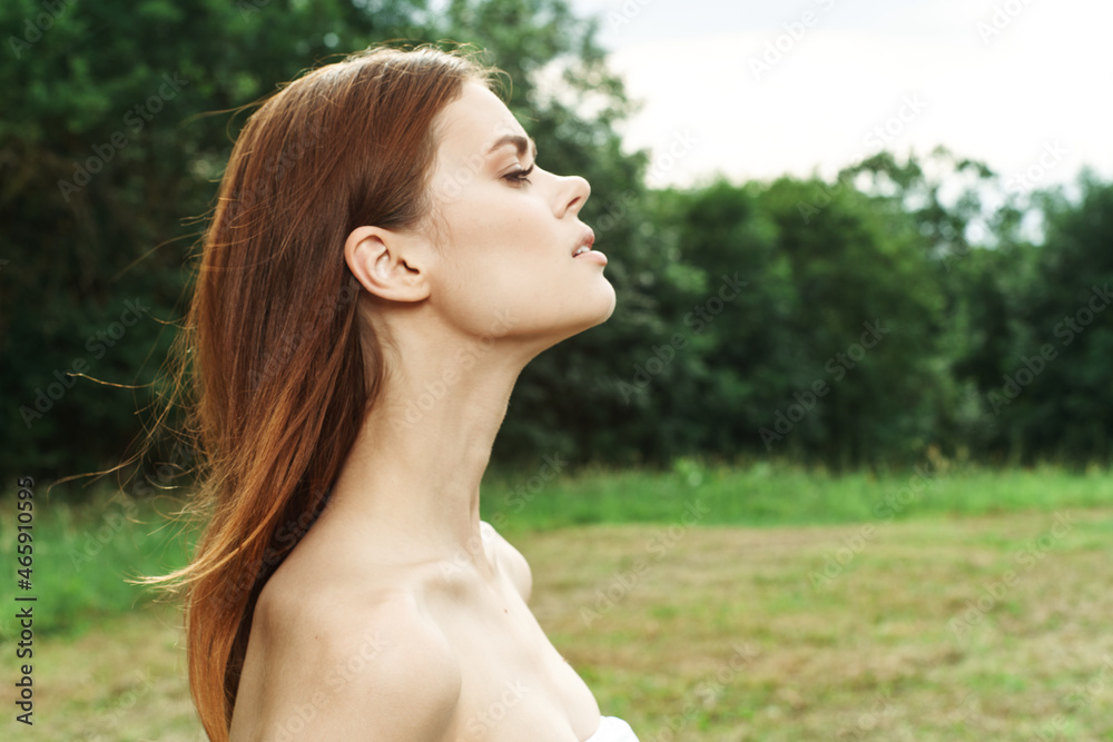 portrait of a woman skin care bare shoulders nature cropped view portrait of a woman skin care bare shoulders nature cropped view