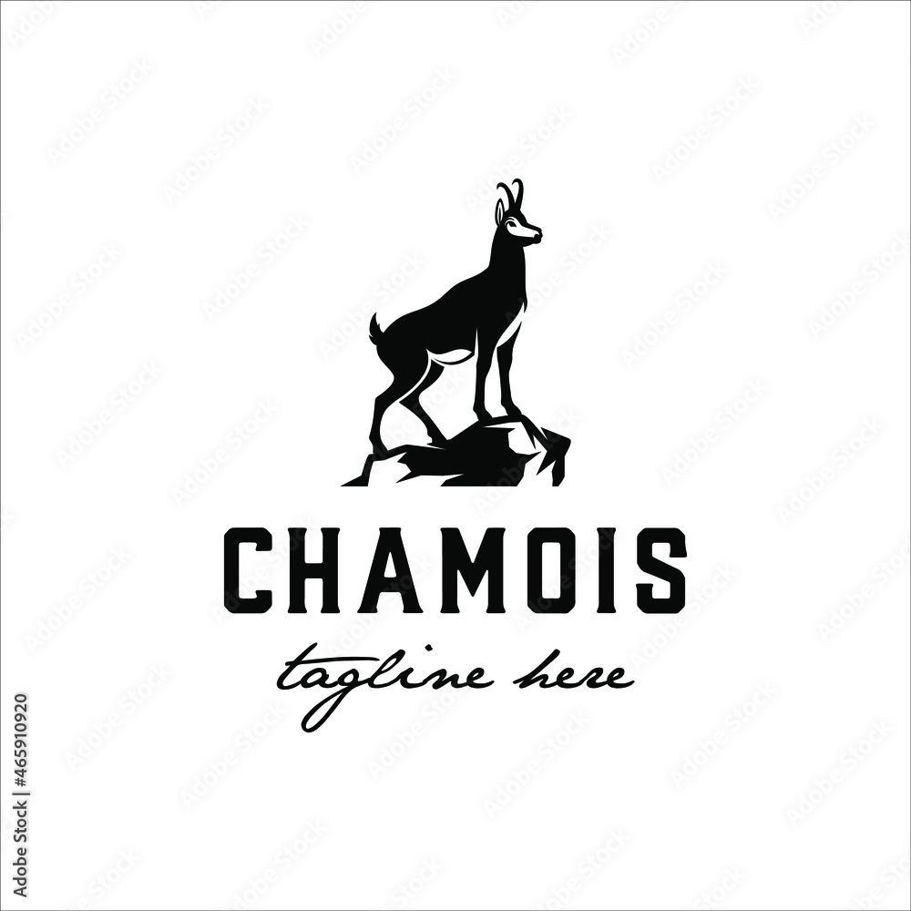 Chamois standing on the rocks with a classic style design Chamois standing on the rocks with a classic style design