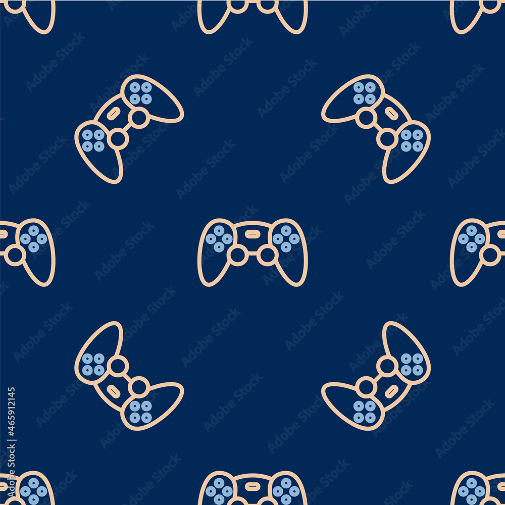 Line Game controller or joystick for game console icon isolated seamless pattern on blue background. Vector Line Game controller or joystick for game console icon isolated seamless pattern on blue background. Vector