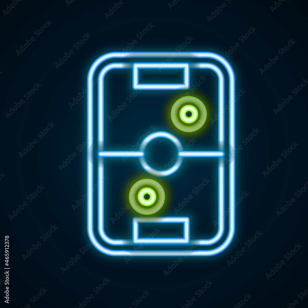 Glowing neon line Air hockey table icon isolated on black background. Colorful outline concept. Vector Glowing neon line Air hockey table icon isolated on black background. Colorful outline concept. Vector