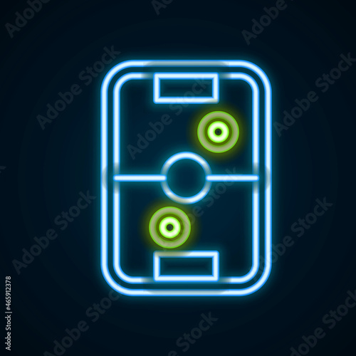 Glowing neon line Air hockey table icon isolated on black background. Colorful outline concept. Vector