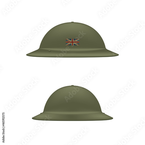 Realistic 3d brodie helmet isolated on the white background, steel combat helmet front and side view vector illustration. photo