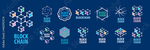 A set of Abstract Vector logos Blockchain