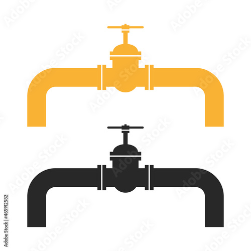 Gas pipeline branch with gate valve in yellow and black color vector illustration isolated on white background.