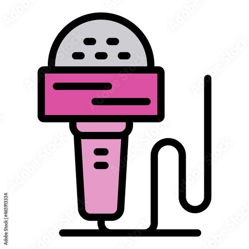 Tv reporter microphone icon. Outline tv reporter microphone vector icon color flat isolated