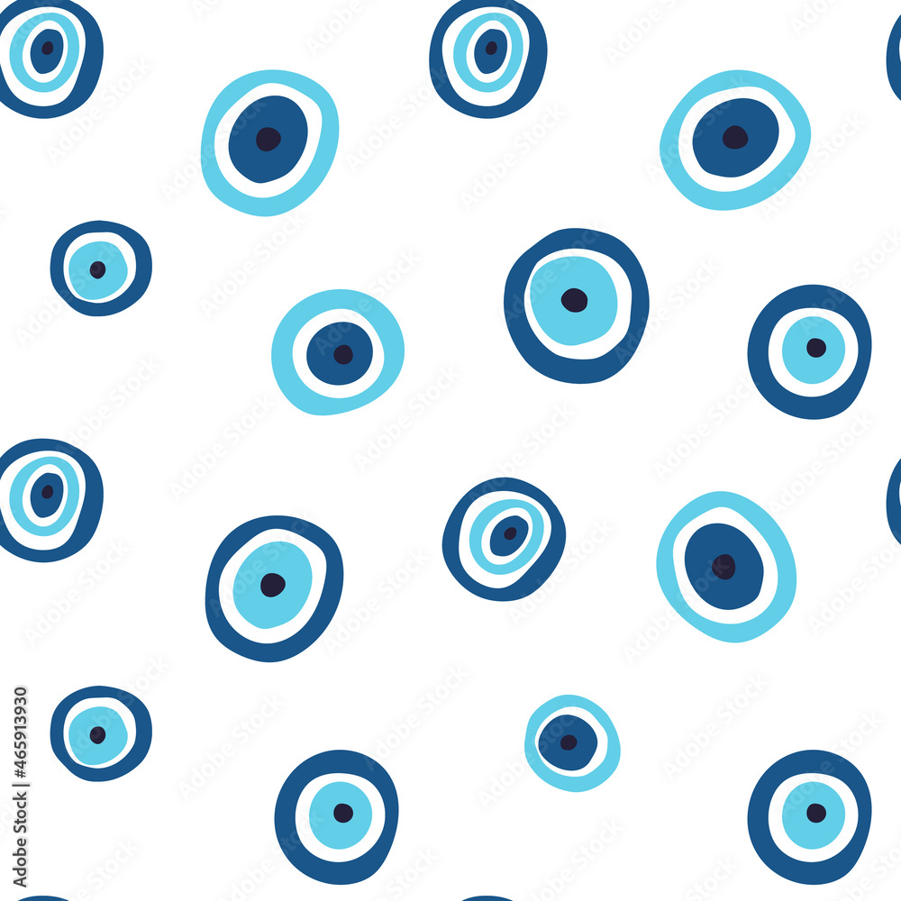 Evil eye charm polka dot seamless pattern. Esoteric, mystic, dark magic protecting amulet, traditional Turkish charm Evil eye charm polka dot seamless pattern. Esoteric, mystic, dark magic protecting amulet, traditional Turkish charm
