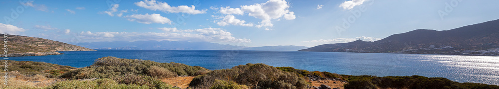 panoramic view of the sunken city of Olus, on the island of Crete on a sunny day, horizontalpanoramic view of the sunken city of Olus, on the island of Crete on a sunny day, horizontal