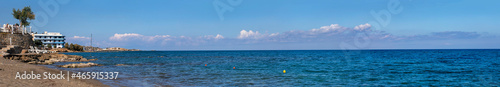 beautiful panoramic view of the beach near Hersonisos on a sunny day in Crete, horizontal. © Nataliia Makarovska