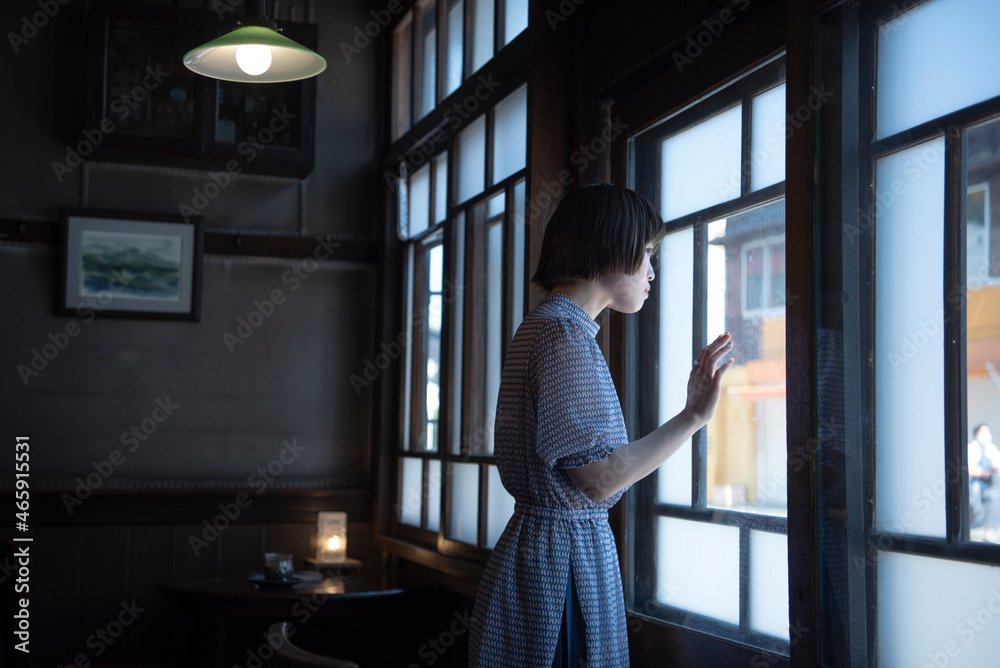 Woman in Japanese style Cafe Woman in Japanese style Cafe