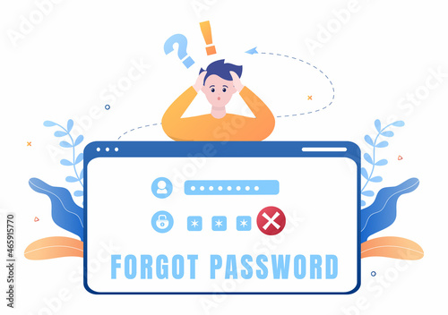 Forgot Password and Account Login for Web page, Protection, Security, Key, Access System in Smartphone or Computer Flat Vector Illustration