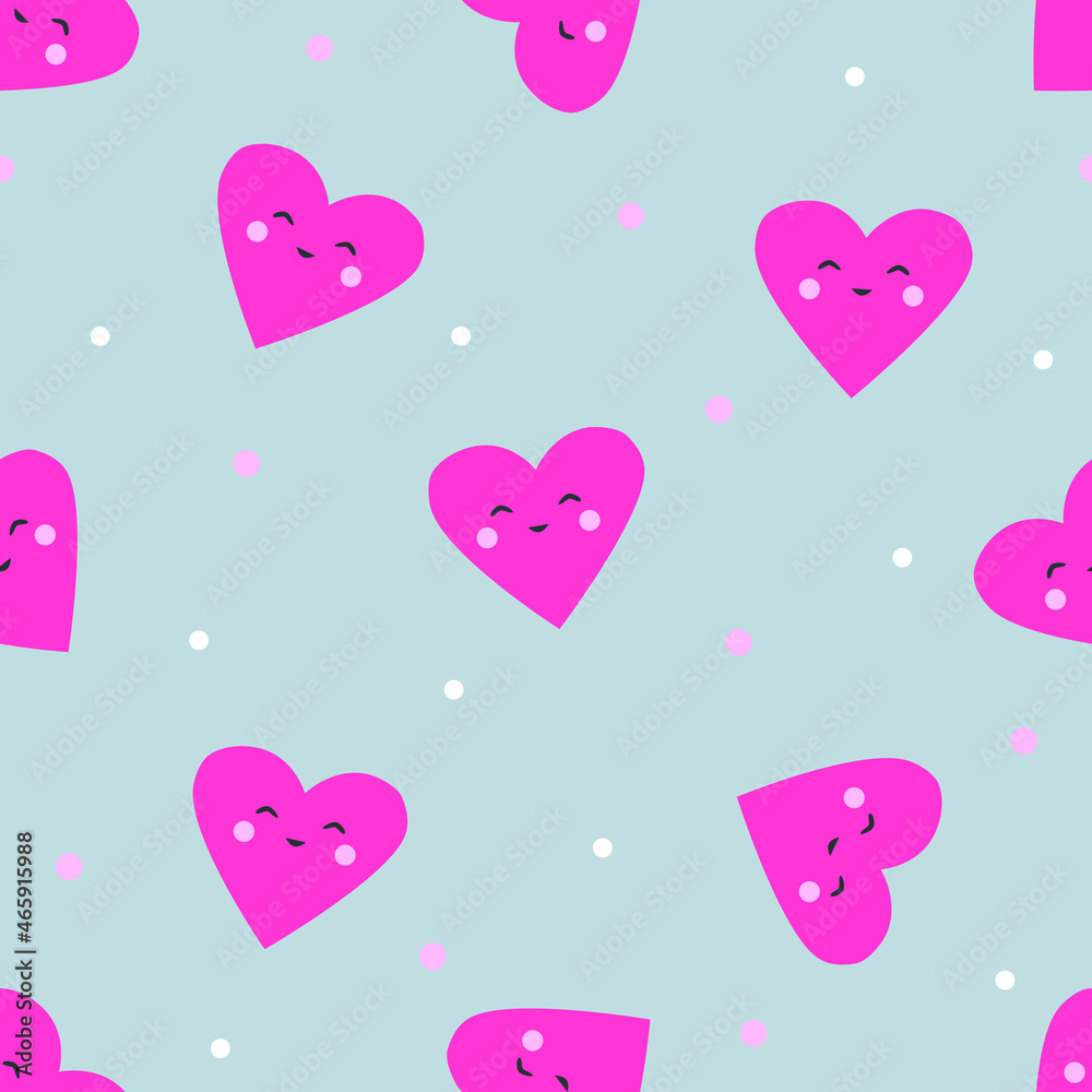 Seamless vector pattern with pink hearts and drops