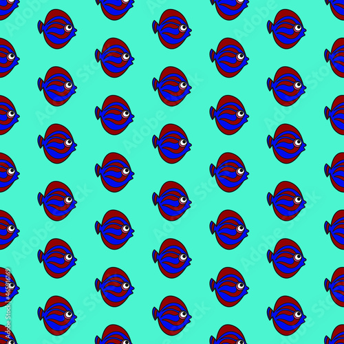 Vector seamless pattern with sea fish. Creative design with color fish on the color background. Vector illustration. Textile pattern, print pattern. Wrapping-paper with sea fish