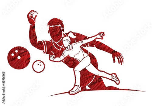 Group of Bowling Sport Players Bowler Action Cartoon Graphic Vector 