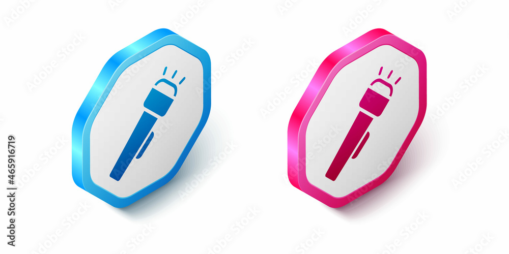 Isometric Flashlight icon isolated on white background. Hexagon button. Vector Isometric Flashlight icon isolated on white background. Hexagon button. Vector