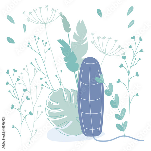 Menstrual tampon concept vector illustration with flowers, herbs and leafs. The menstrual period cycle or PMS is NORMA