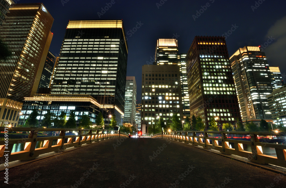 皇居和田倉橋と丸の内のビル群の灯り